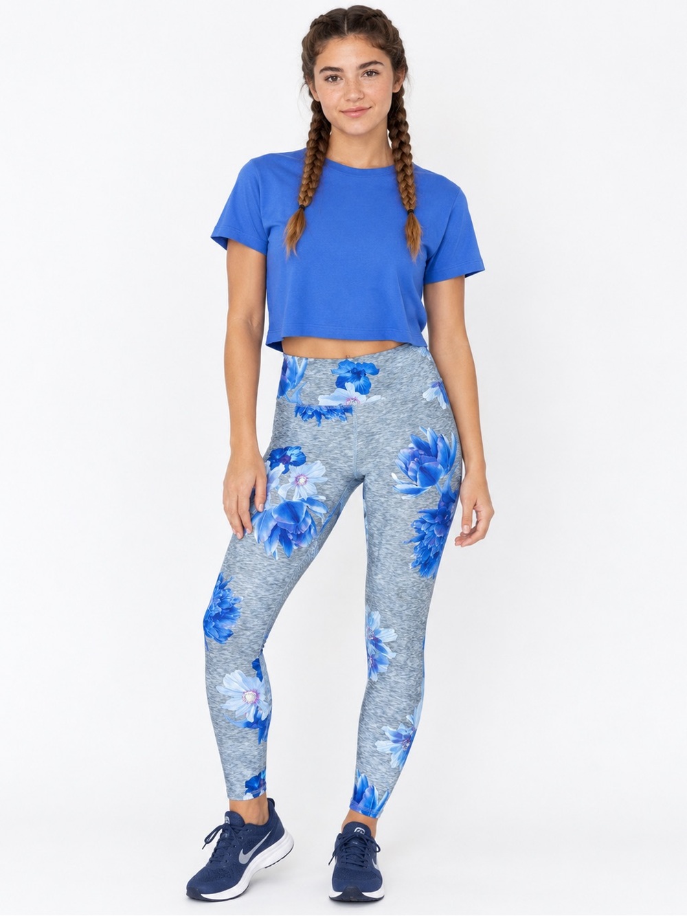 Old Navy Gray Heather Leggings with Blue Floral Print